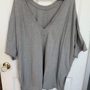 FP Movement by Free People Gray V-Neck Short Sleeve Top